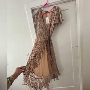 Cotton Candy Polka Dot Wrap Dress - Tan and Black